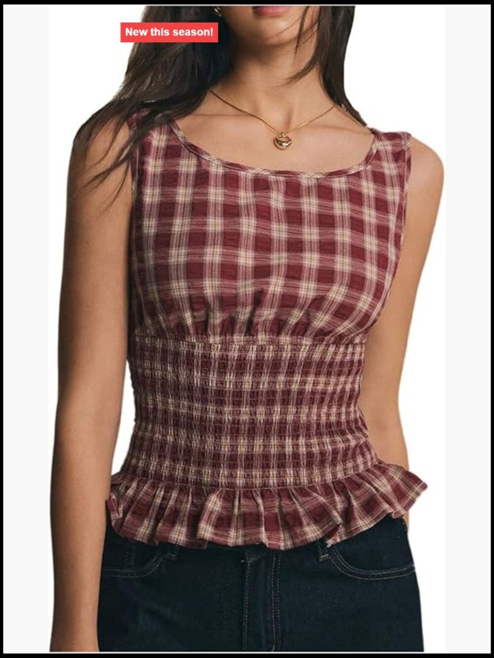 Gingham Corset Peplum Crop Top Sleeveless Crew Neck